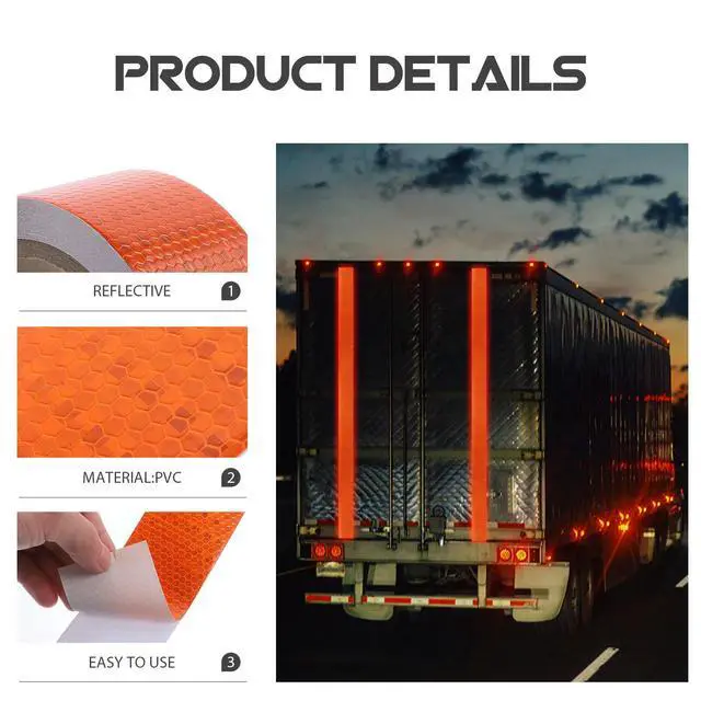 Alt view image 2 of 3 - 1 Roll Reflective Tape Orange Outdoor Safety Strip Reflective PVC Warning Sticker for Vehicles Floors Steps Stairs