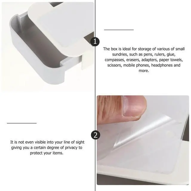 Alt view image 3 of 3 - Under Desk Hidden Box Drawer Organizer for Pens Stationery Office Supplies Adhesive Mount Desktop Clutter Free Space
