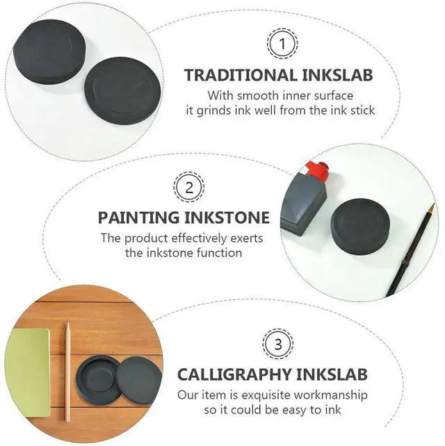 Alt view image 2 of 3 - Exquisite Round Inkstone for Calligraphy Painting Ink Grinding Stone Traditional Chinese InksLightweight Easy to Carry