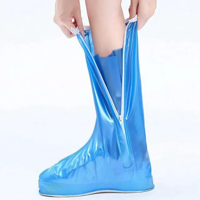 Main image of Blue Waterproof Shoe Covers Zippered Elastic Band Foldable Lightweight for Outdoor Drifting Riding Rainy Day Shoes