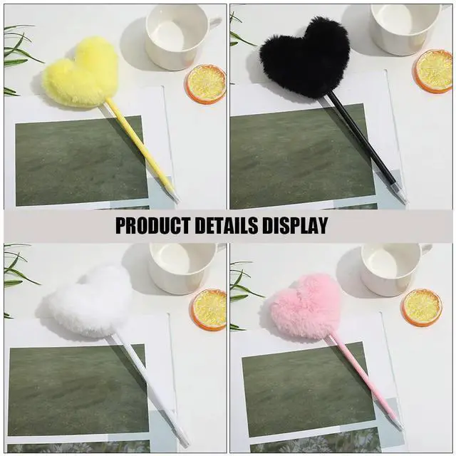 Main image of 7Pcs Colorful Heart Ballpoint Pen Pom Pom Design Smooth Writing Pen Decorative Pens for School Office