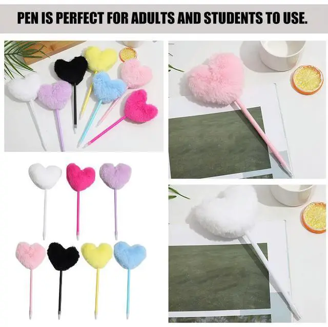 Alt view image 2 of 2 - 7Pcs Colorful Heart Ballpoint Pen Pom Pom Design Smooth Writing Pen Decorative Pens for School Office