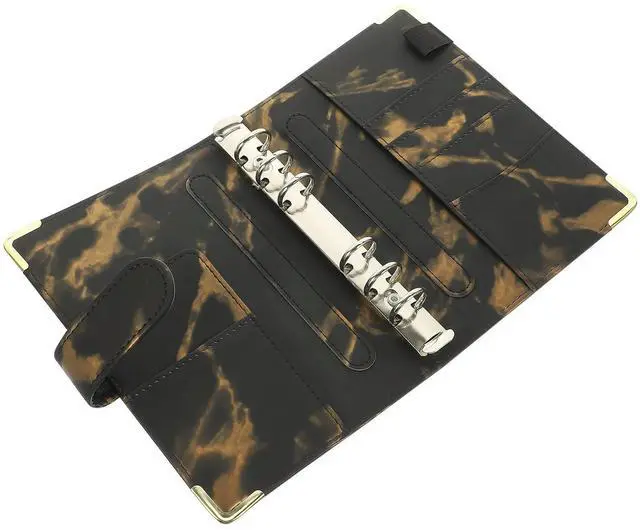 Main image of A6 PU Binder Cover Marble Print High Durability Round Ring Notebook Cover Lightweight Anti Slip Business Card Pockets A6 Planner