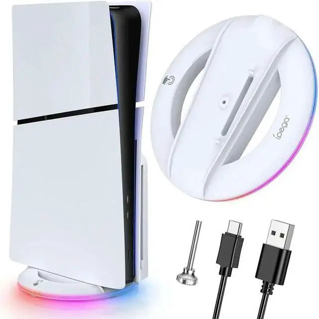 Alt view image 2 of 3 - Ipega For PS5 Slim Console Disc And Digital Vertical Stand With 14 Light Mode, RGB Base Stand For PS5 Slim Cons