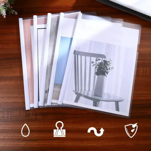 Alt view image 2 of 3 - 10Pcs File Folder Transparent Sliding Bar Holders for A4 Paper Display Report Covers Document Organizers Business School Office