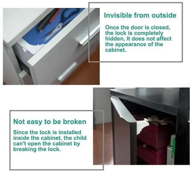 Alt view image 3 of 3 - Cabinet Latch Locks With Adhesive 12-Pack Child Safety Magnetic Cabinet Locks Baby-Proofing