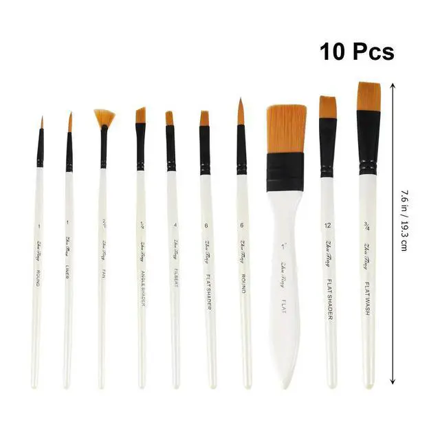 Alt view image 3 of 3 - 10Pcs Professional Painting Brushes Set Wood Handle Nylon Tips Deform Resistant Smooth Handle for Watercolor Oil Gouache Drawing