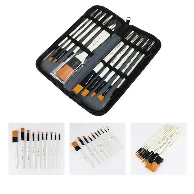 Alt view image 2 of 3 - 10Pcs Professional Painting Brushes Set Wood Handle Nylon Tips Deform Resistant Smooth Handle for Watercolor Oil Gouache Drawing