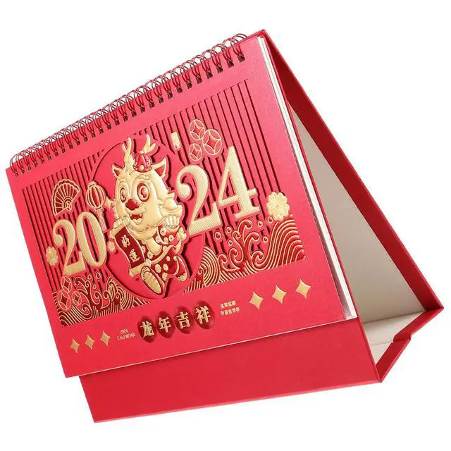 Alt view image 3 of 3 - Chinese Year Desk Calendar 2024 Dragon Year Freestanding Desktop Calendar for Office Home Classroom Dorm Daily Task Tracker