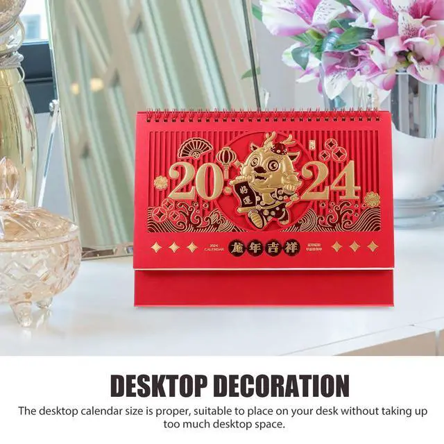 Alt view image 2 of 3 - Chinese Year Desk Calendar 2024 Dragon Year Freestanding Desktop Calendar for Office Home Classroom Dorm Daily Task Tracker