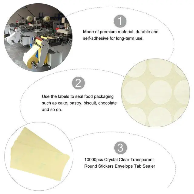 Alt view image 3 of 3 - 10000Pcs Transparent Sealing Sticker Round Stickers for Envelope Tab Sealer Retail Package Biscuit Bag Decor Self Adhesive