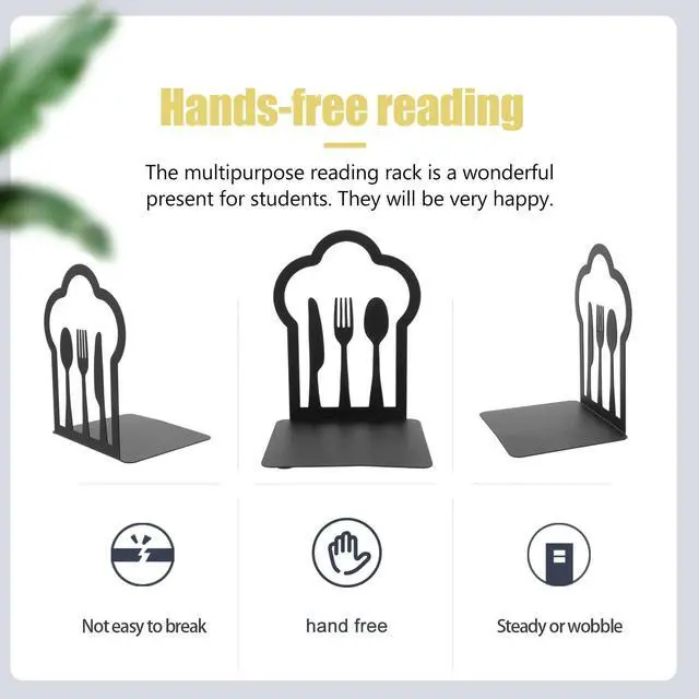 Alt view image 2 of 3 - 2Pcs Crafted Iron Book Stands Heavy Duty Bookends with Non-Slip Pads Multi-Function Book Organizer for Desk Shelf Living Room