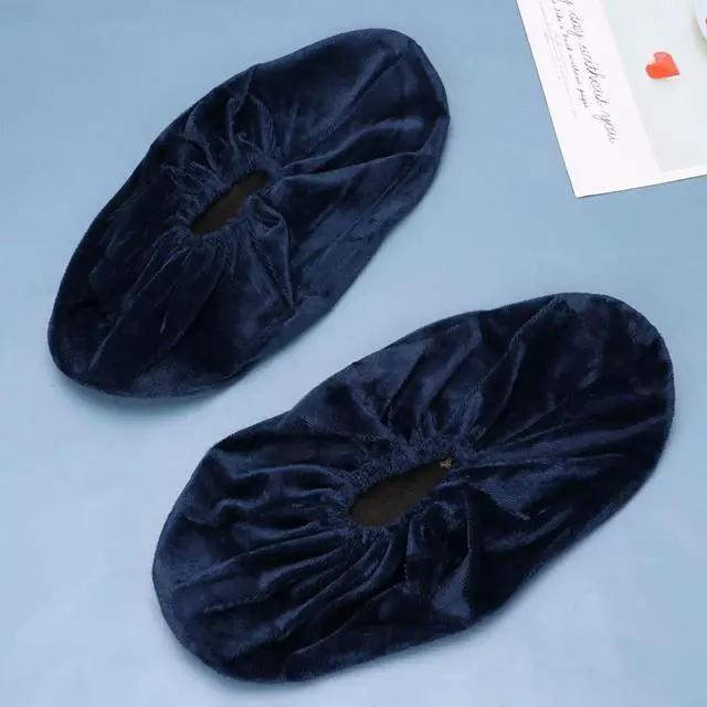 Alt view image 2 of 3 - 5Pairs Flannelette Waterproof Rainproof Shoe Covers Reusable Washable Slip-Resistant Foldable Elastic Fit All Shoe