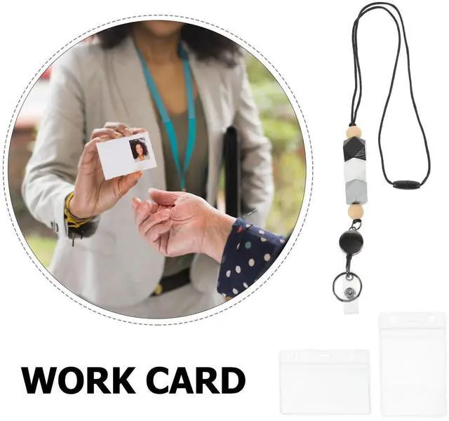 Alt view image 2 of 3 - 1Set Id Badge Holder Lanyard Detachable Wear-Resistant Clear Name Tag Sleeve for Office School Hospital Employee Cards