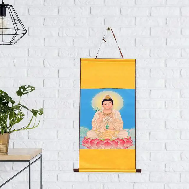Alt view image 3 of 3 - Exquisite Guanyin Buddha Wall Art Scroll Painting for Home Worship Decor Vibrant Fade-Resistant Colors Warm Ambience Asian