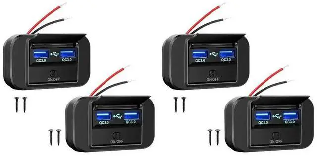 Main image of 4Pcs 12V RV USB Outlet, 36W Dual QC3.0 USB Car Socket Power Outlet With Cap, 12V 24V Car Switch