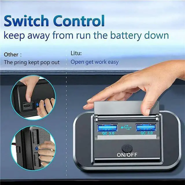 Alt view image 2 of 3 - 4Pcs 12V RV USB Outlet, 36W Dual QC3.0 USB Car Socket Power Outlet With Cap, 12V 24V Car Switch