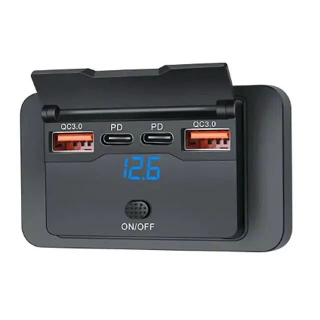 Alt view image 3 of 3 - 4X 4-Ports 12V 108W Dual PD+Dual QC3.0 USB W/ Digital Voltmeter Switch Socket Power Outlet Panel Adapte