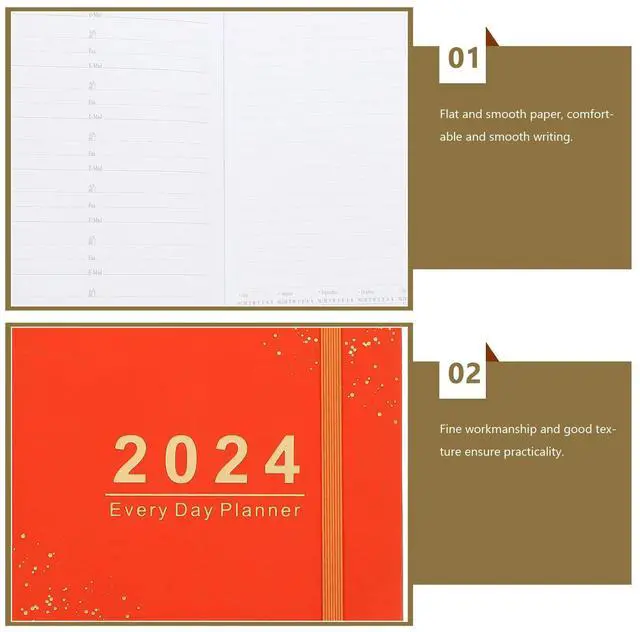 Alt view image 2 of 3 - 2024 Schedule Notebook English Agenda Notepad Wear Resistant Office Supply Daily Planner Organizer for Time Management and Habit