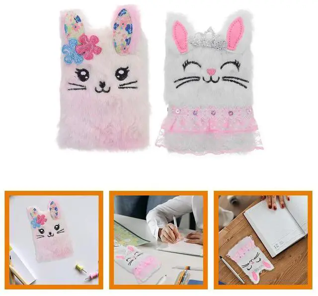 Main image of 2Pcs Adorable Bunny Diary Book Soft Touch Cover Smooth Paper Lined Journal for Girls Students Daily Use Travel Writing Recording