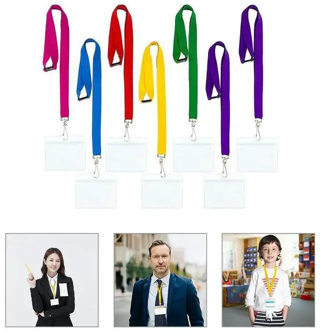 Main image of 7Pcs Id Card Holder ABS Clear Badge Sleeve Double Sided Office Name Tag Lanyard Protective Cover for Employee School Bus Cards