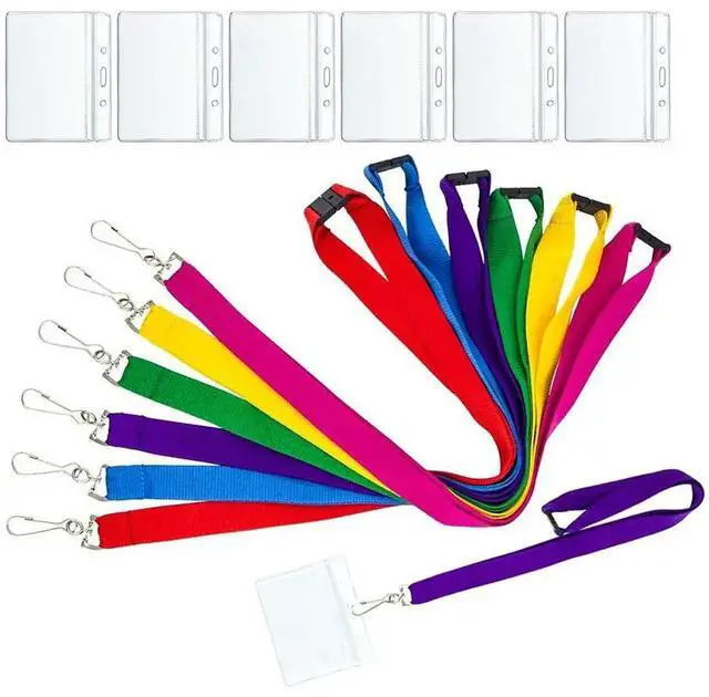 Alt view image 2 of 3 - 7Pcs Id Card Holder ABS Clear Badge Sleeve Double Sided Office Name Tag Lanyard Protective Cover for Employee School Bus Cards