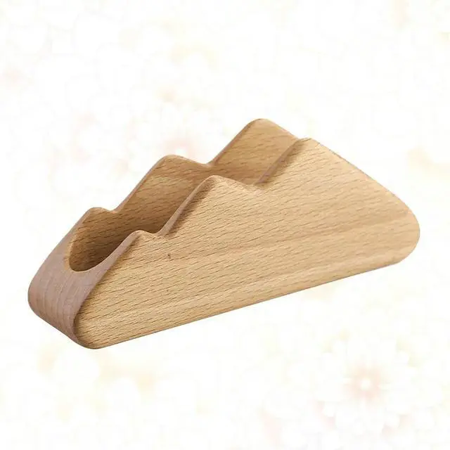 Alt view image 2 of 3 - 1Pcs Unique Mountain Style Solid Wood Business Card Holder Sturdy Desk Organizer Natural Beech Wood Display Stand for Office