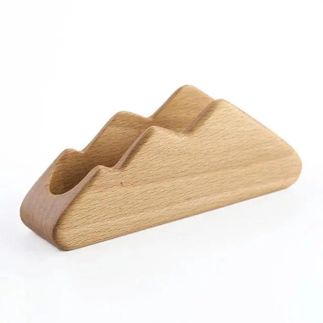 Alt view image 3 of 3 - 1Pcs Unique Mountain Style Solid Wood Business Card Holder Sturdy Desk Organizer Natural Beech Wood Display Stand for Office