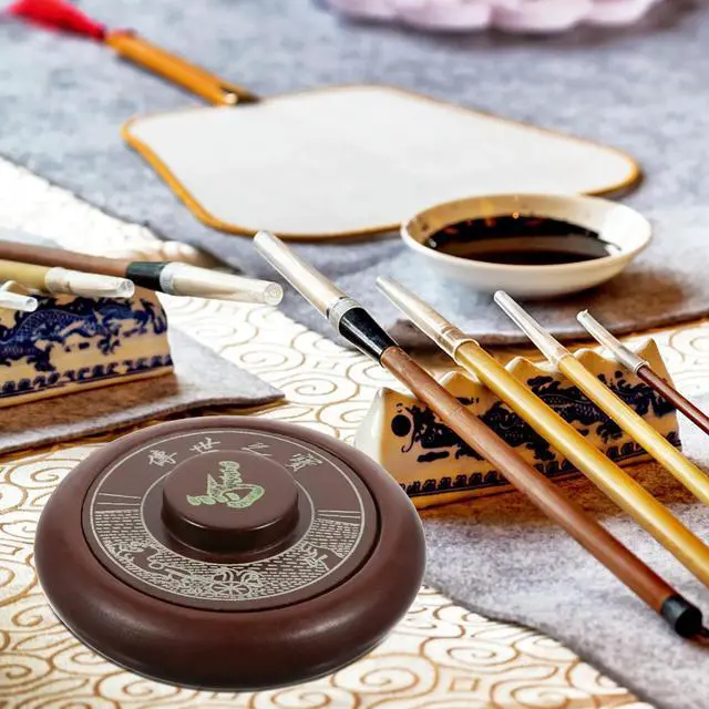 Alt view image 3 of 3 - 4 Inches Natural Stone for Calligraphy Students and Artists Smooth Grinding Surface Exquisite Carved Design Lightweight