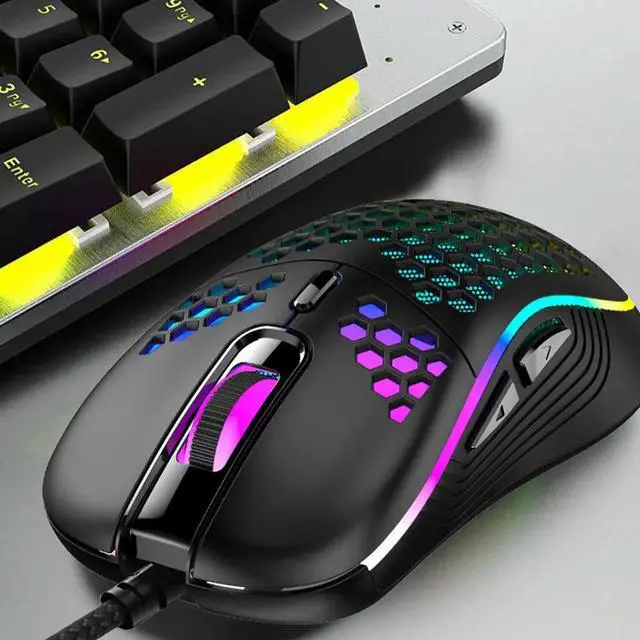 Main image of 1Pcs Hollow-Out Gaming Mouse Black Wired Rgb Light Honeycomb Design Ergonomic Computer Mouse for Laptop Desktop Office Gaming