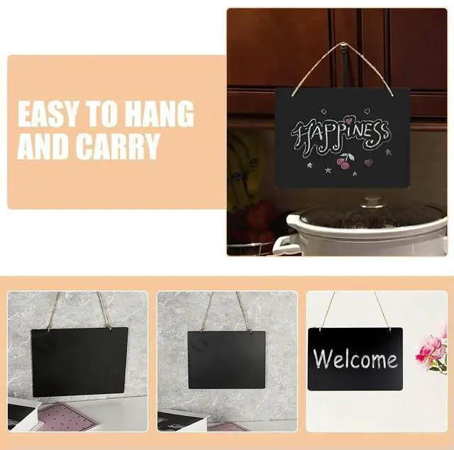 Main image of 5Pcs Small Wooden Hanging Chalkboard Signs Mini Blackboard Message Board for Wall Door Office Home Decorative Erasable Wall Memo