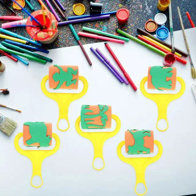 Alt view image 2 of 3 - 5Pcs Kids Sponge Roller Animal Patterns DIY Painting Stampers Preschool Drawing Tools Colorful Ink Stamps for Drawing Creativity