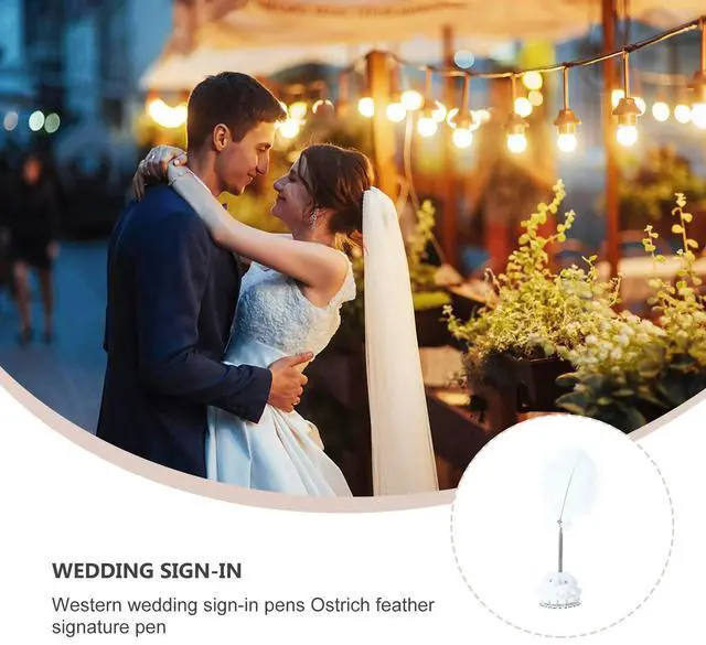 Alt view image 2 of 3 - 1Set Retro Wedding Supplies Signing Pen Set Silver llic Pen with Black Ink 360 Degree Rotation on Transparent Floral Base