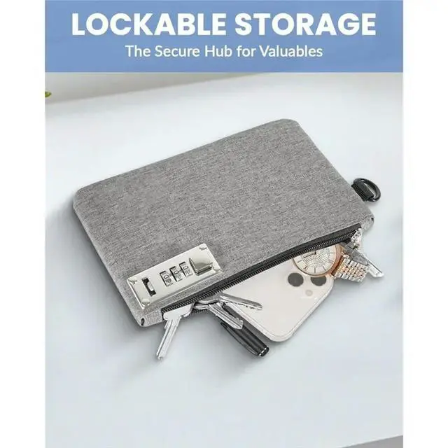 Alt view image 3 of 3 - Aerthezu Money Bag With Lock& Zipper, Travel Safe Cash Locking Bank Pouch In Black& Grey(2 Pack)