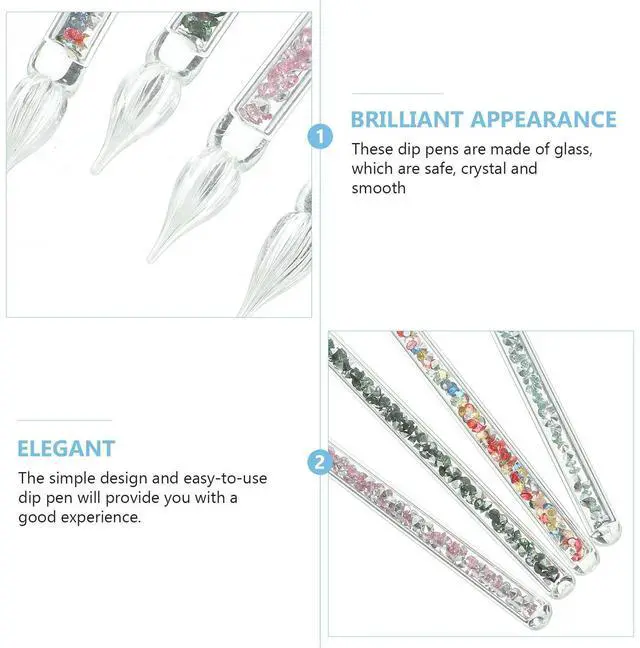 Alt view image 3 of 3 - 4Pcs Clear Glass Dip Pen Set Professional Crystal Ink Pen for Drawing Writing Signing Lightweight Vintage Style Smooth