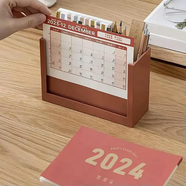 Alt view image 3 of 3 - 2023 Decorative Standing Calendar Plastic Desk Organizer Pen Holder Calendar Box Desktop Sundries Holder Office Monthly