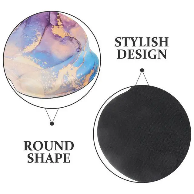 Alt view image 2 of 3 - 1Set Anti-Slip Memory Foam Wrist Rest Mouse Pad Round Ergonomic Design Slow Rebound Fatigue Relief Peacock Stone Pattern Modern