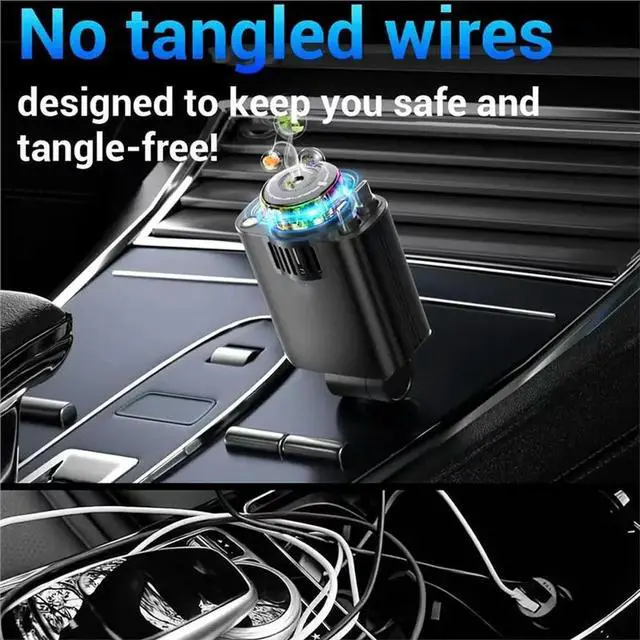 Alt view image 3 of 3 - Fast Car Adapter(5 In 1), 69W Retractable Charging Cable Featuring Aromatherapy And Starlight L/C Cable