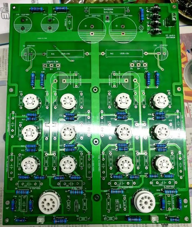 Alt view image 2 of 3 - HUAJI Electronic Tube Tube Amplifier ECF82+6AQ5 Three Parallel Push-Pull Tube Amplifier 2*28W Power Amplifier PCB Board