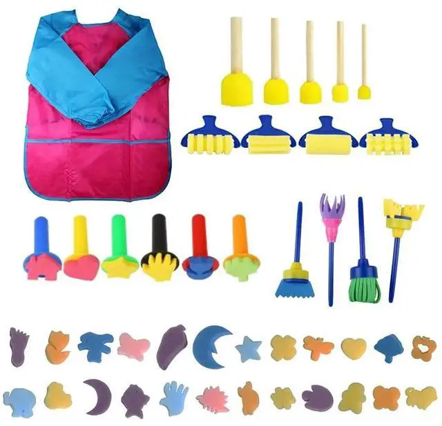 Main image of 44Pcs Art Painting Sponge Brush Set Red Colorful Early Educational Graffiti Drawing Seal Painting Supplies for Kids DIY