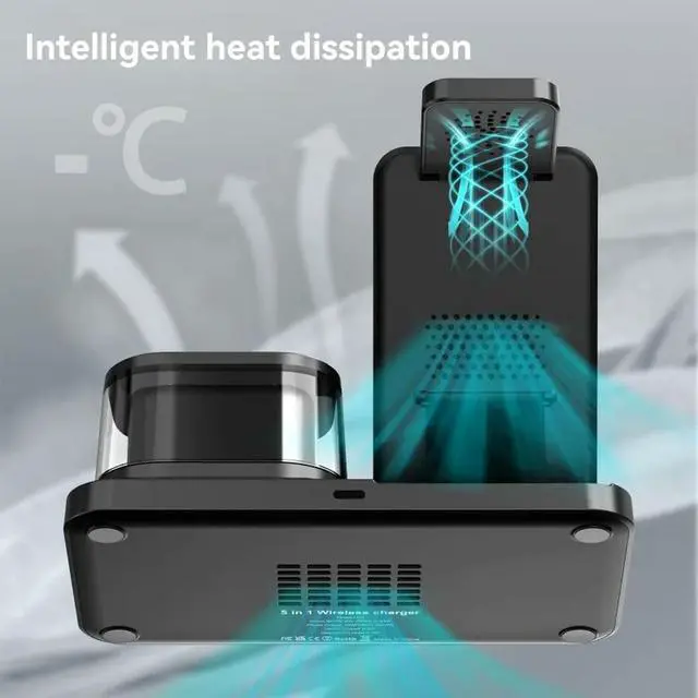Alt view image 2 of 3 - 5-In-1 Folding Charging Station For phone Devices - Clock, Night Light, 22.5W Fast Charge