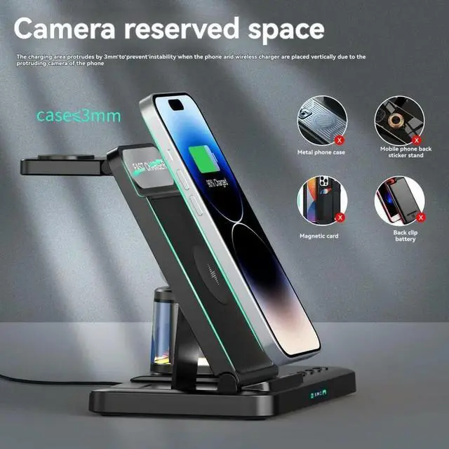 Main image of 5-In-1 Folding Charging Station For phone Devices - Clock, Night Light, 22.5W Fast Charge
