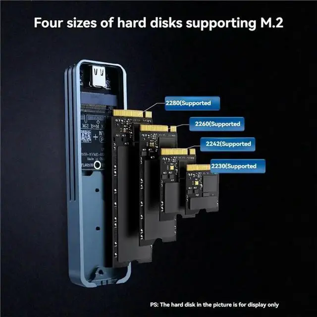 Alt view image 2 of 3 - External Enclosure For 2230/2242/2260/2280 Ssds- 20Gbps M. 2 Nvme/SATA Dual-Protocol SSD Case RTL9220 Chip