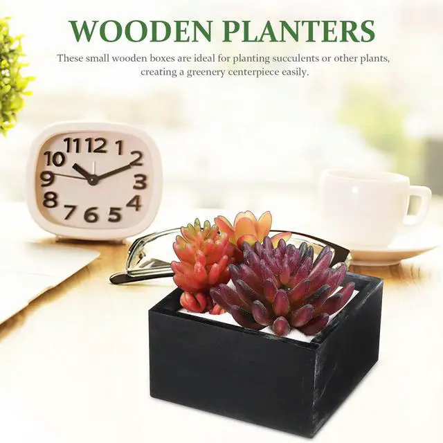 Alt view image 3 of 3 - 2Pcs Chalk Wooden Boxes Solid Wood Desktop Organizer Succulent Planters Rustic Natural Grain Flower Boxes Pen Holder