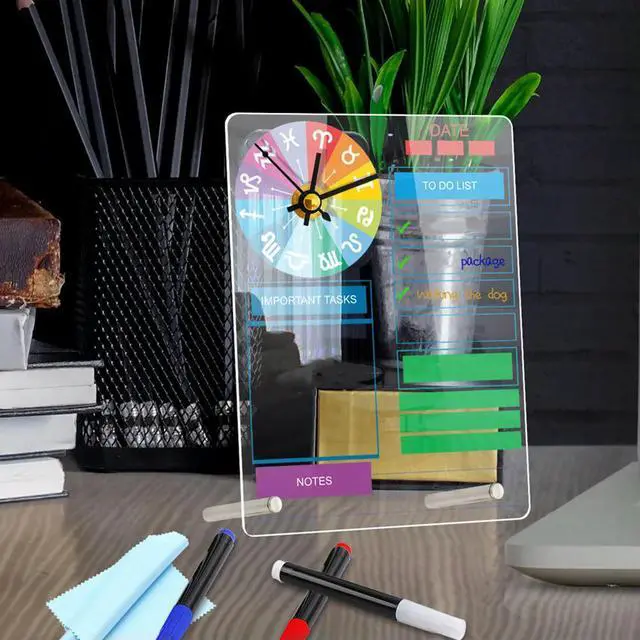 Main image of 1Set Acrylic Desk Whiteboard Dry Erase Board Memo Planner Clock No Versatile Writing Board for Office Home Study
