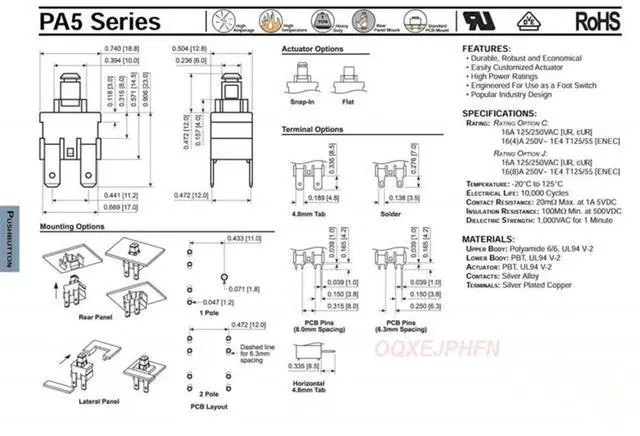 Alt view image 3 of 3 - 2 PCS For PA512C E-Switch self-locking switch 4-pin dishwasher vacuum cleaner power button 16A 250V T125/55