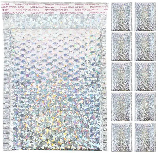 Alt view image 2 of 3 - 20Pcs Laser Holographic Bubble Envelopes Heavy-Duty Self-Adhesive Mailers for Ecommerce Mailing Protection Bubble