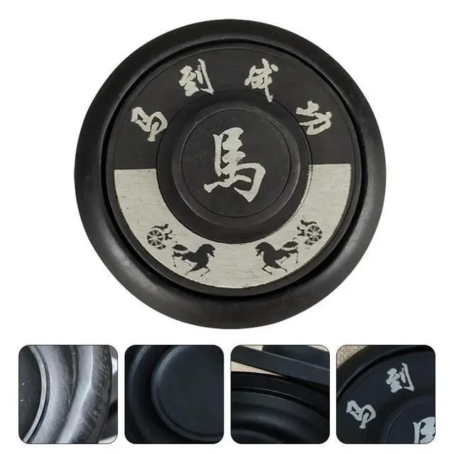 Alt view image 3 of 3 - 1Pcs 4 Inch Traditional with Lid Calligraphy Ink Grinding Stone Smooth Inner Surface Horse Motif Round Shape Beginner