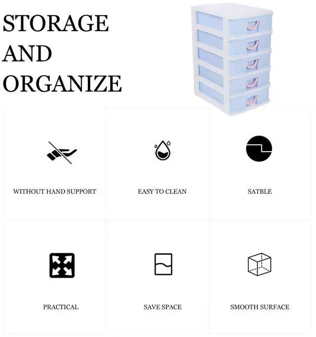 Alt view image 2 of 3 - Desktop Box 5-Tier Drawer Organizer Large Capacity Plastic Cabinet for Stationery Makeup Cosmetics Desktop