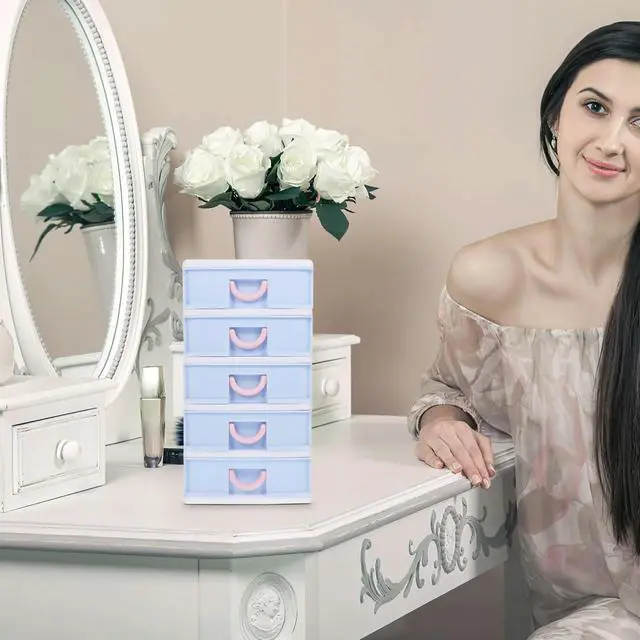 Alt view image 3 of 3 - Desktop Box 5-Tier Drawer Organizer Large Capacity Plastic Cabinet for Stationery Makeup Cosmetics Desktop